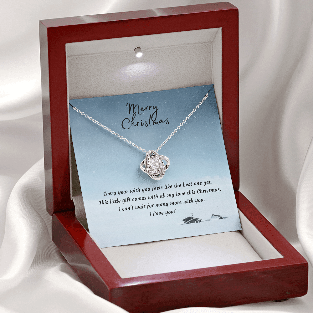 Christmas Gift for Wife or Girlfriend | Love Knot Necklace 14K White or 18K Yellow Gold Finish - Interlocking Heart Pendant