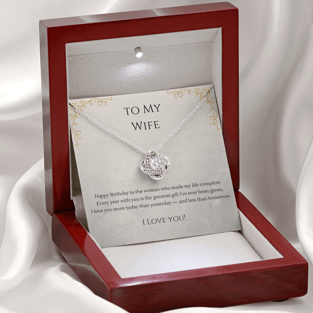 To My Wife Love Knot Necklace – Birthday Gift for Her with Message Card & Gift Box