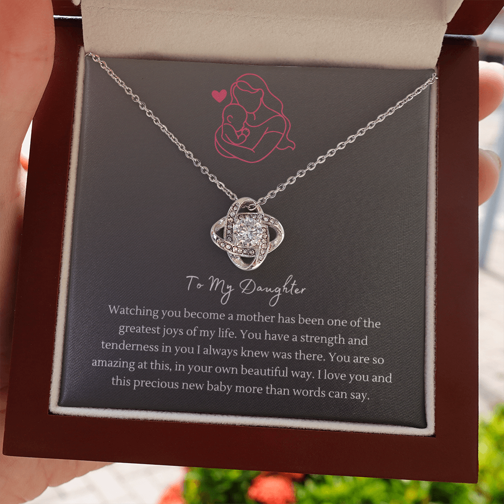 Love Knot Necklace with CZ Stone – "To My Daughter" Necklace for New Moms