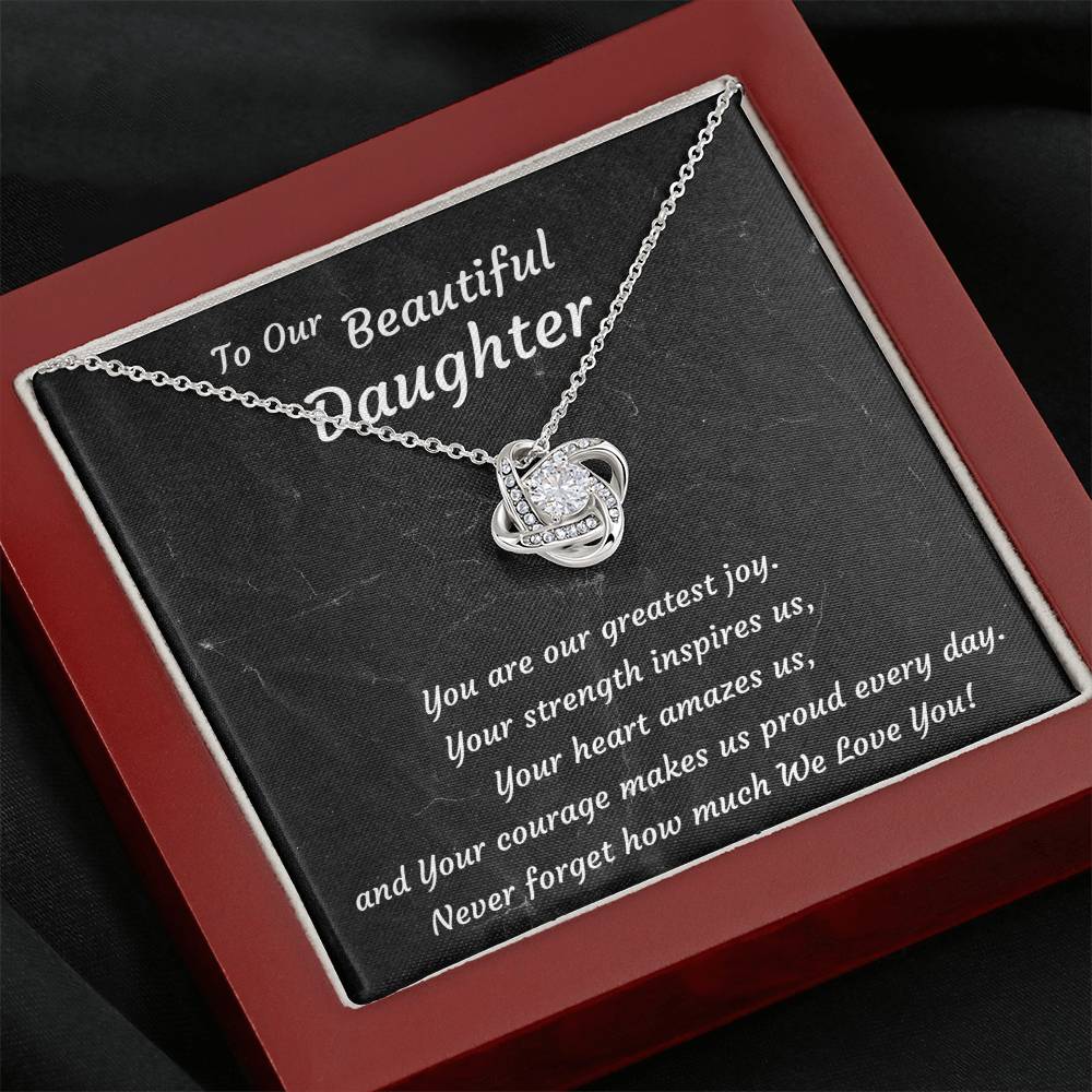 Love Knot Necklace for Daughter – 14K White or 18K Yellow Gold Finish | From Mom and Dad | Birthday, Graduation & Christmas Gift for Women & Teen Girls