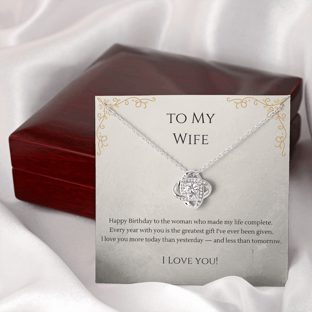 To My Wife Love Knot Necklace – Birthday Gift for Her with Message Card & Gift Box