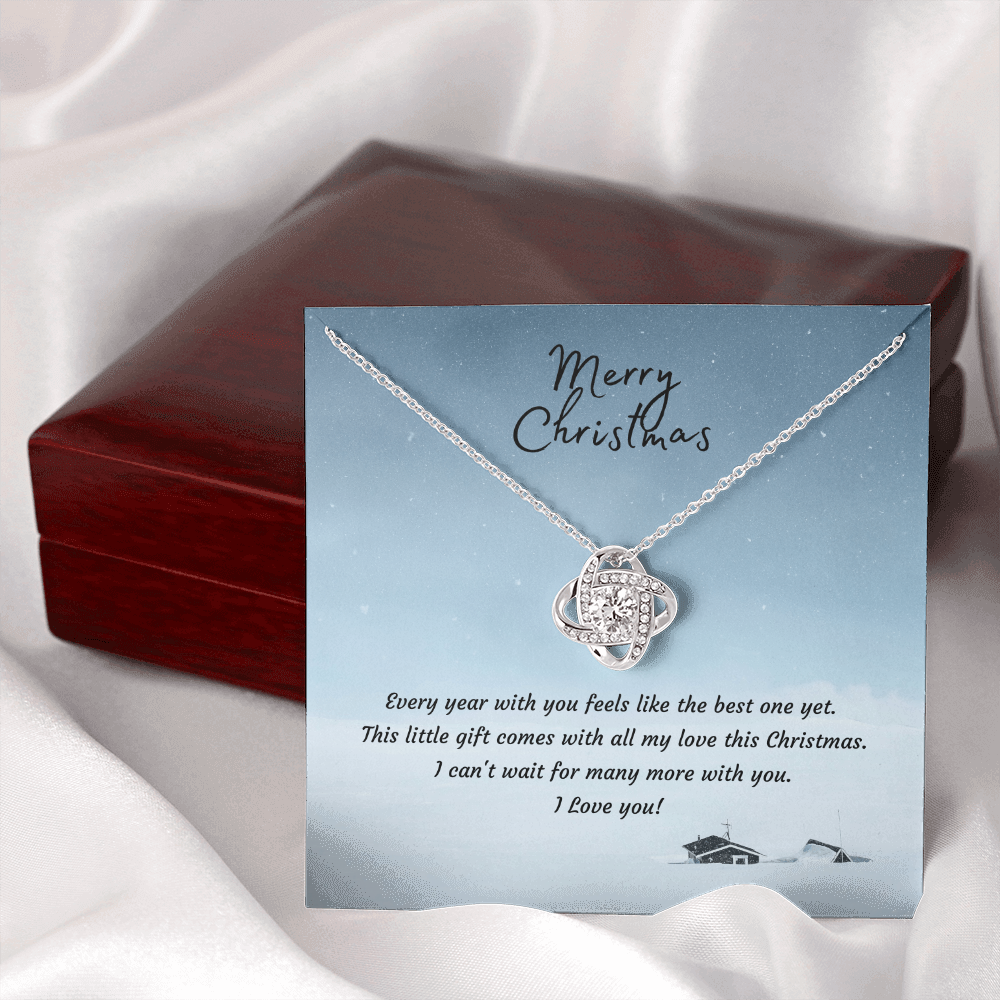 Christmas Gift for Wife or Girlfriend | Love Knot Necklace 14K White or 18K Yellow Gold Finish - Interlocking Heart Pendant