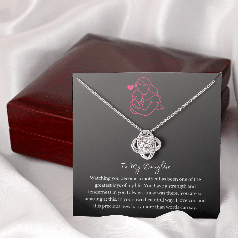 Love Knot Necklace with CZ Stone – "To My Daughter" Necklace for New Moms