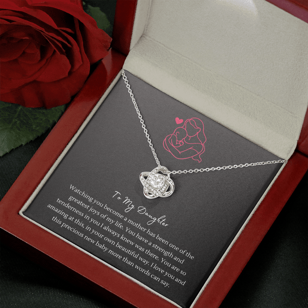 Love Knot Necklace with CZ Stone – "To My Daughter" Necklace for New Moms