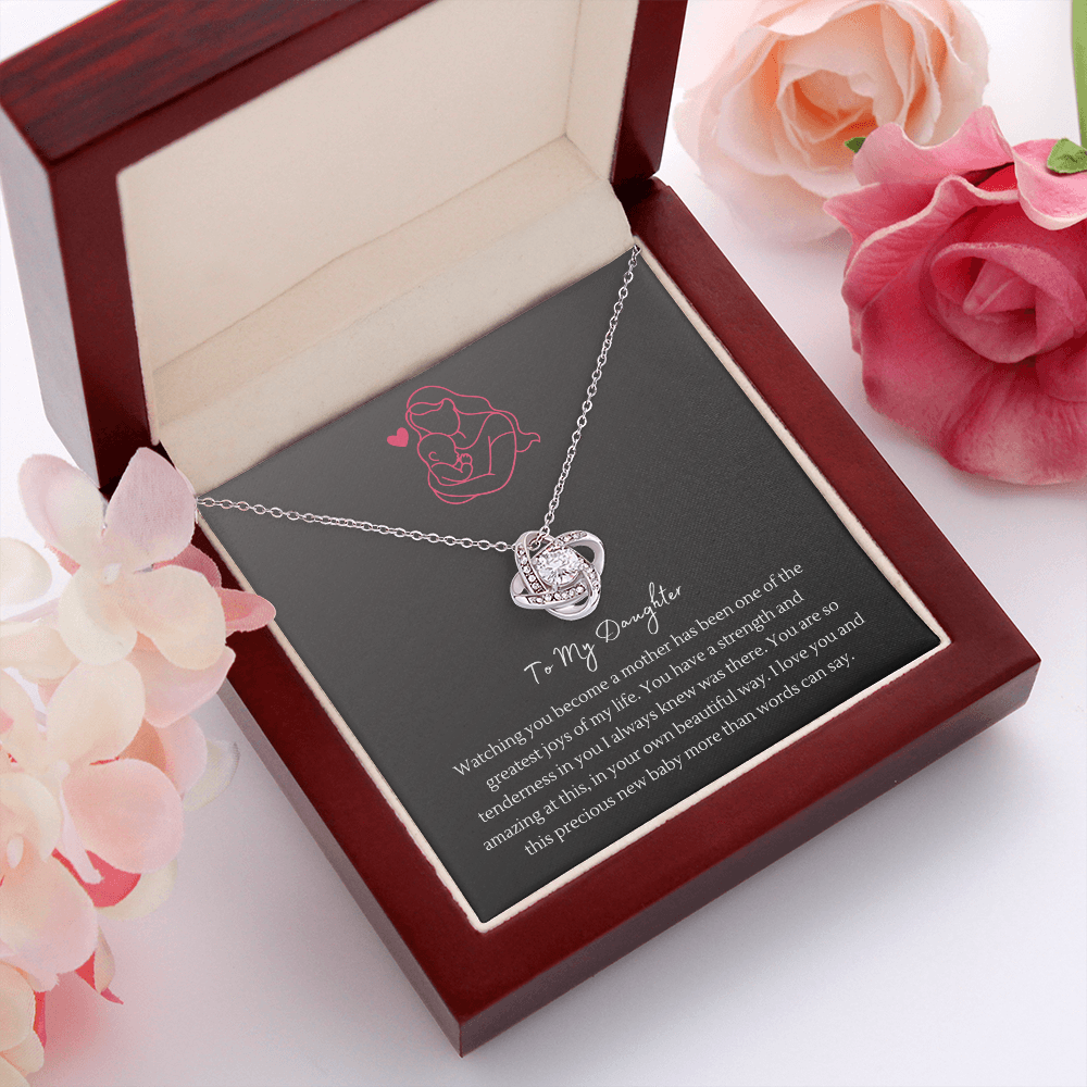 Love Knot Necklace with CZ Stone – "To My Daughter" Necklace for New Moms