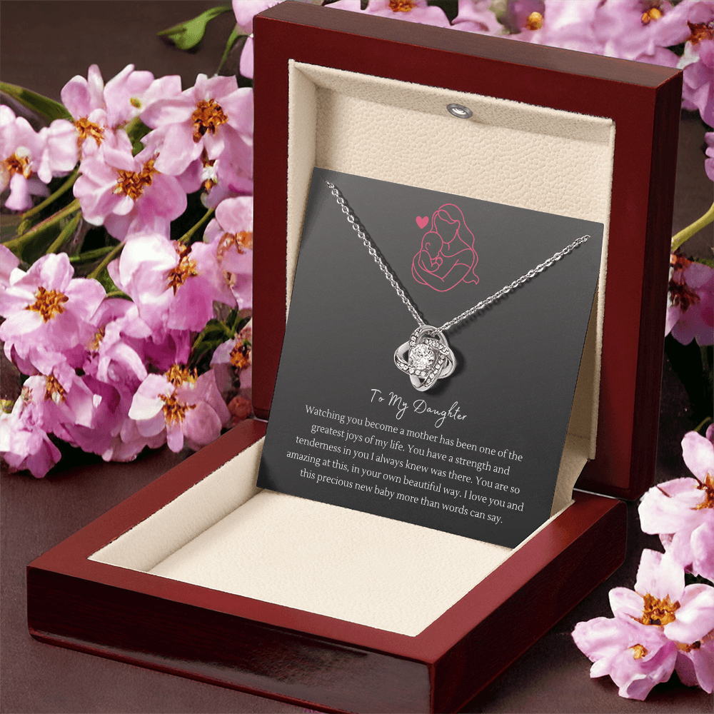 Love Knot Necklace with CZ Stone – "To My Daughter" Necklace for New Moms