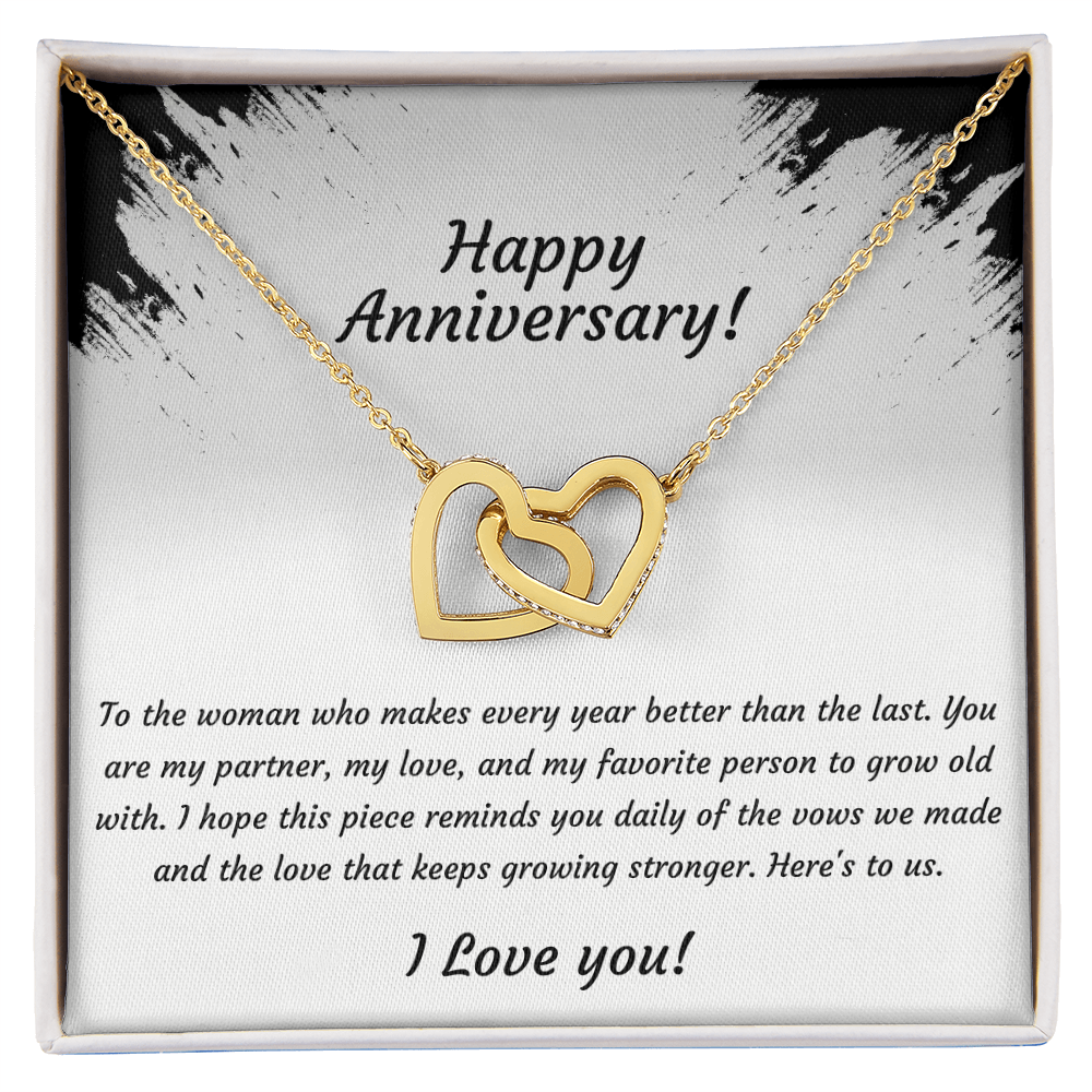 Interlocking Hearts Necklace – Anniversary Gift for Wife, Two-Tone Heart Pendant