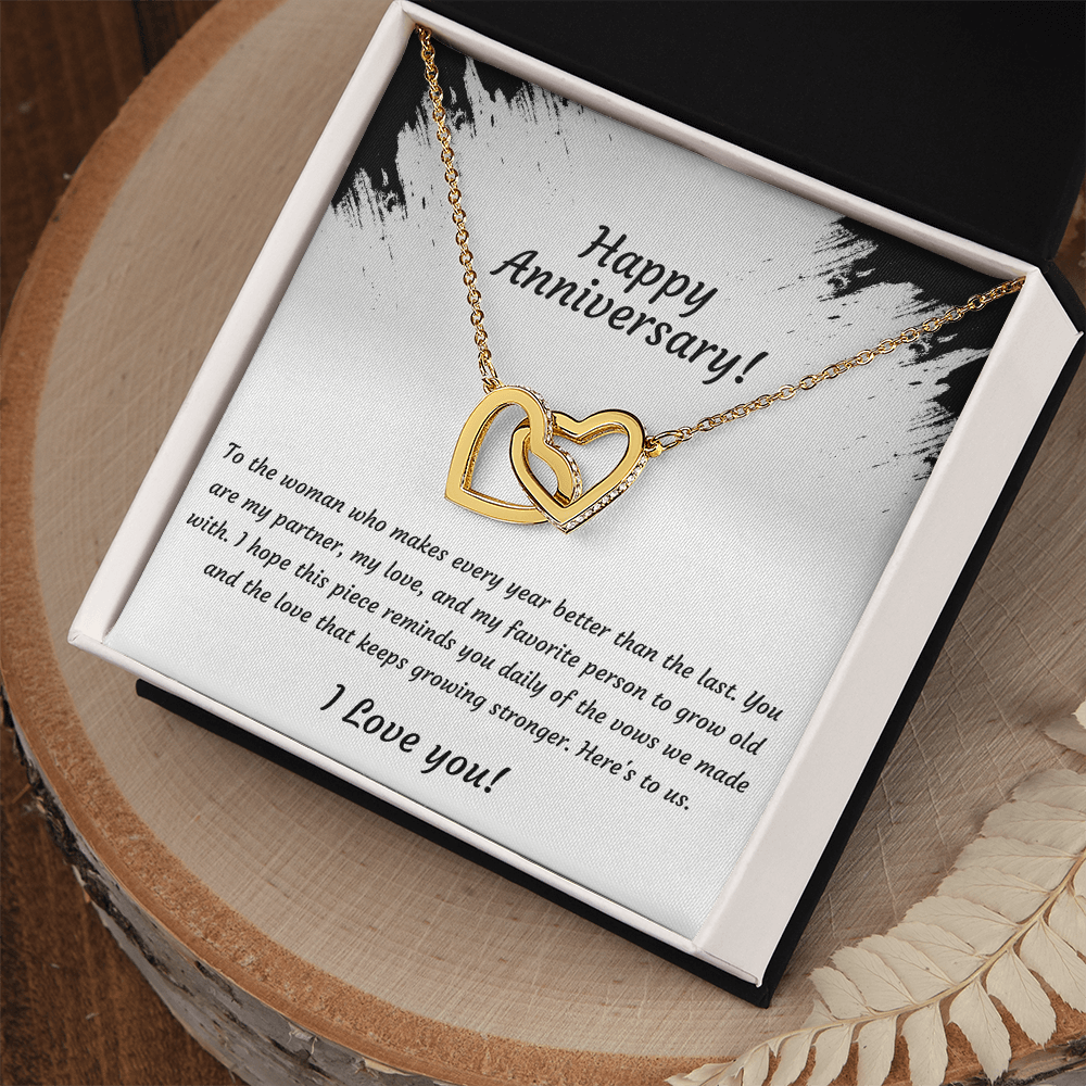 Interlocking Hearts Necklace – Anniversary Gift for Wife, Two-Tone Heart Pendant
