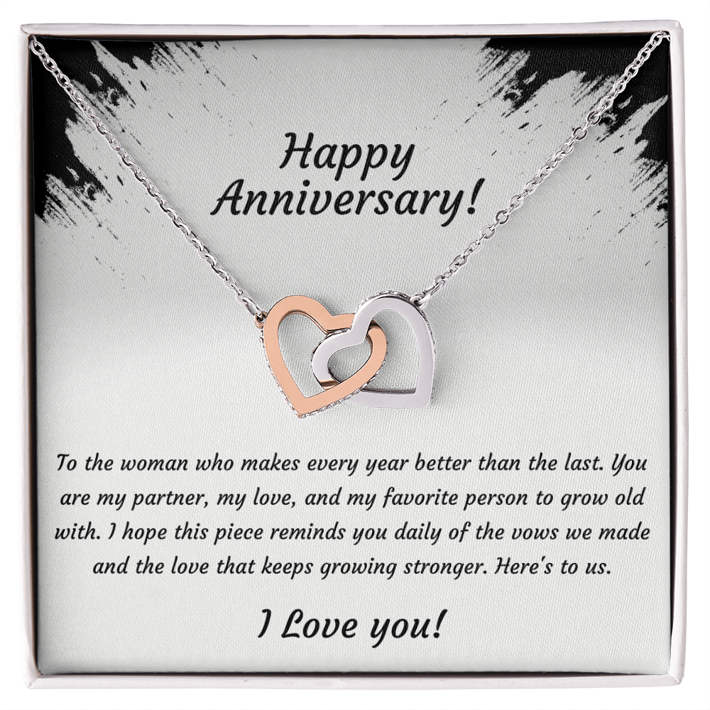 Interlocking Hearts Necklace – Anniversary Gift for Wife, Two-Tone Heart Pendant