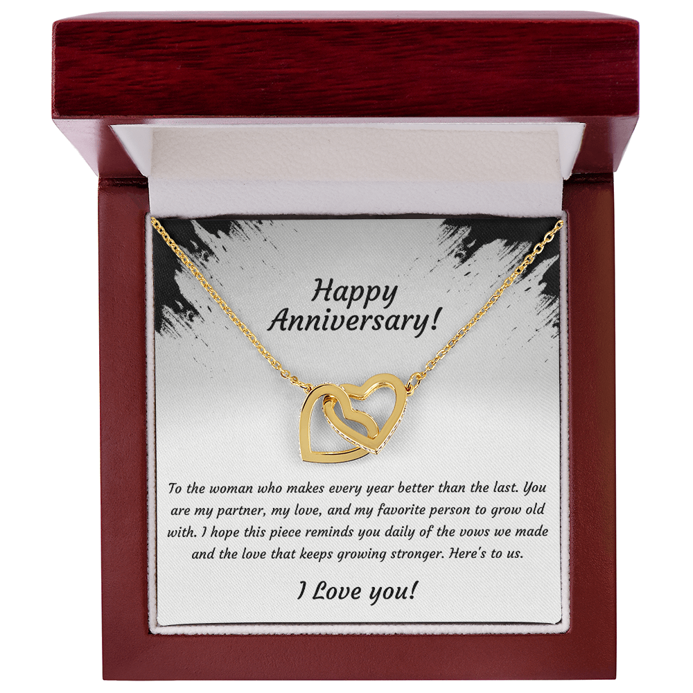 Interlocking Hearts Necklace – Anniversary Gift for Wife, Two-Tone Heart Pendant