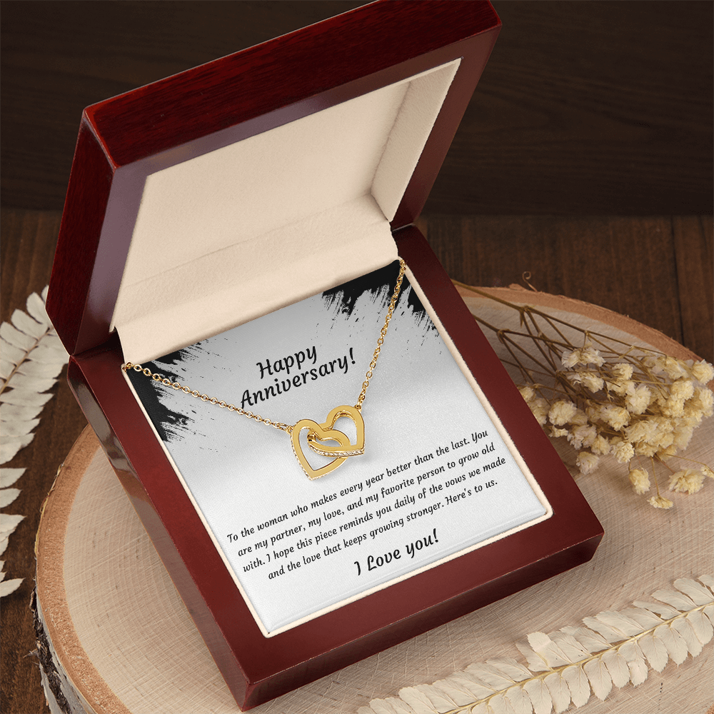 Interlocking Hearts Necklace – Anniversary Gift for Wife, Two-Tone Heart Pendant