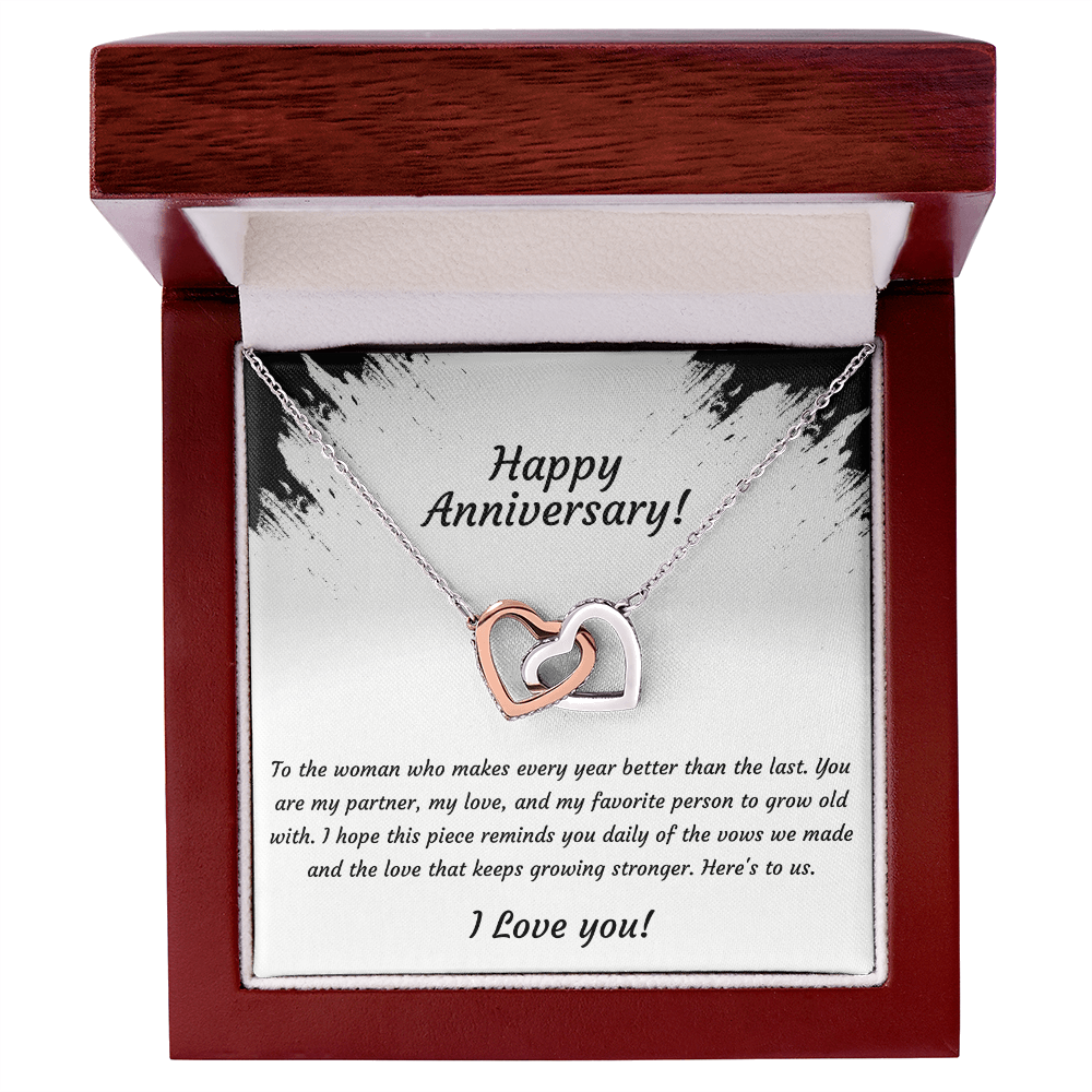 Interlocking Hearts Necklace – Anniversary Gift for Wife, Two-Tone Heart Pendant