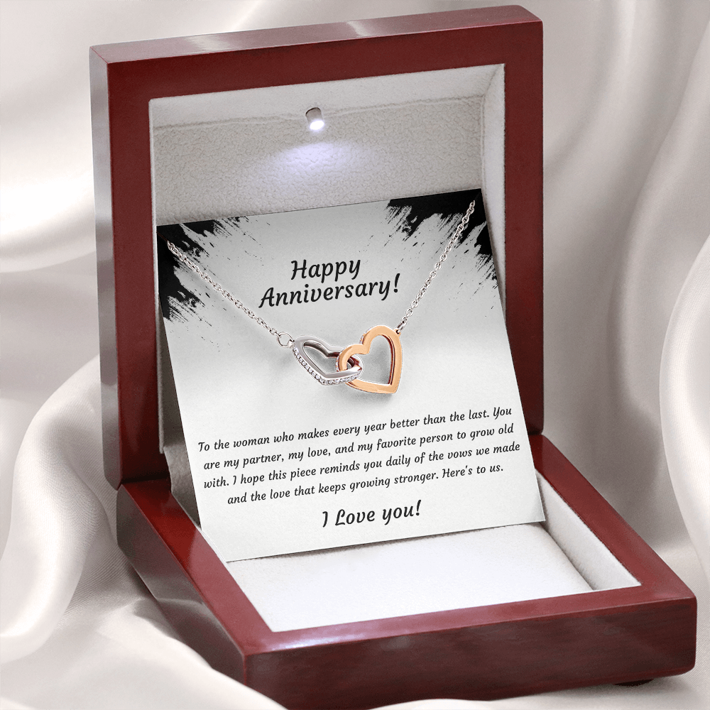 Interlocking Hearts Necklace – Anniversary Gift for Wife, Two-Tone Heart Pendant