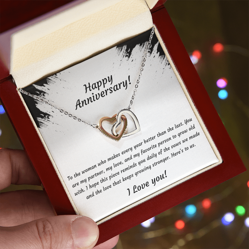 Interlocking Hearts Necklace – Anniversary Gift for Wife, Two-Tone Heart Pendant