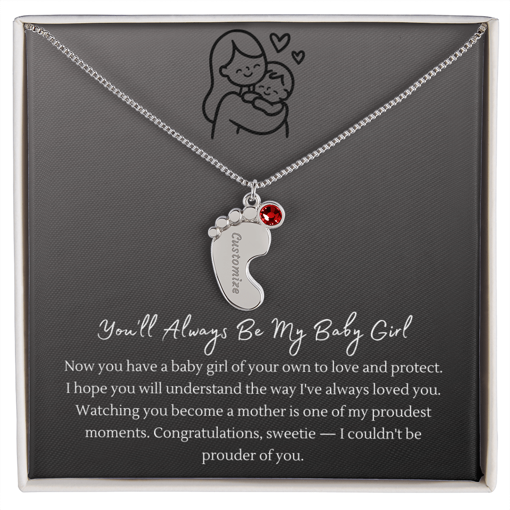 Custom Baby Feet Necklace with Birthstone – Personalized Name Pendant for New Mom, Daughter Gift
