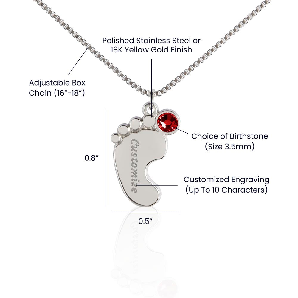 Custom Baby Feet Necklace with Birthstone – Personalized Name Pendant for New Mom, Daughter Gift