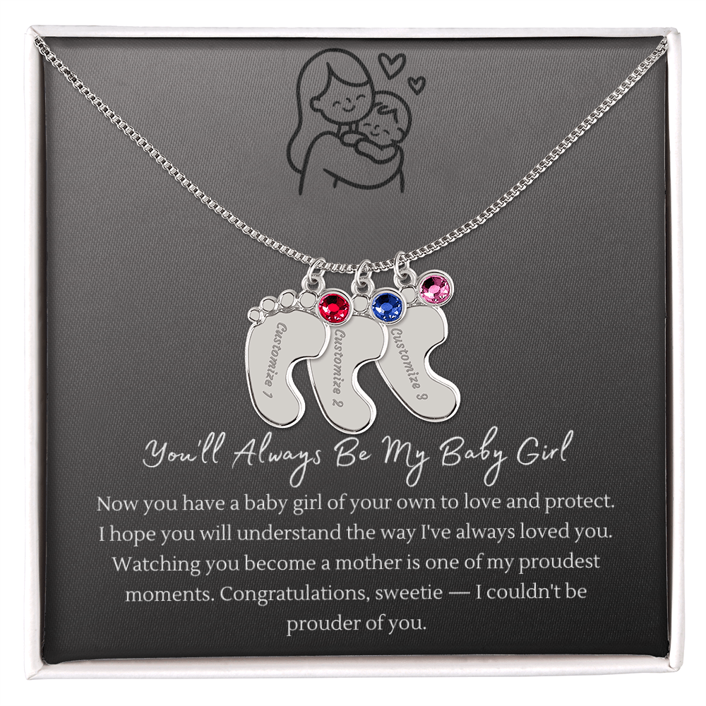 Custom Baby Feet Necklace with Birthstone – Personalized Name Pendant for New Mom, Daughter Gift