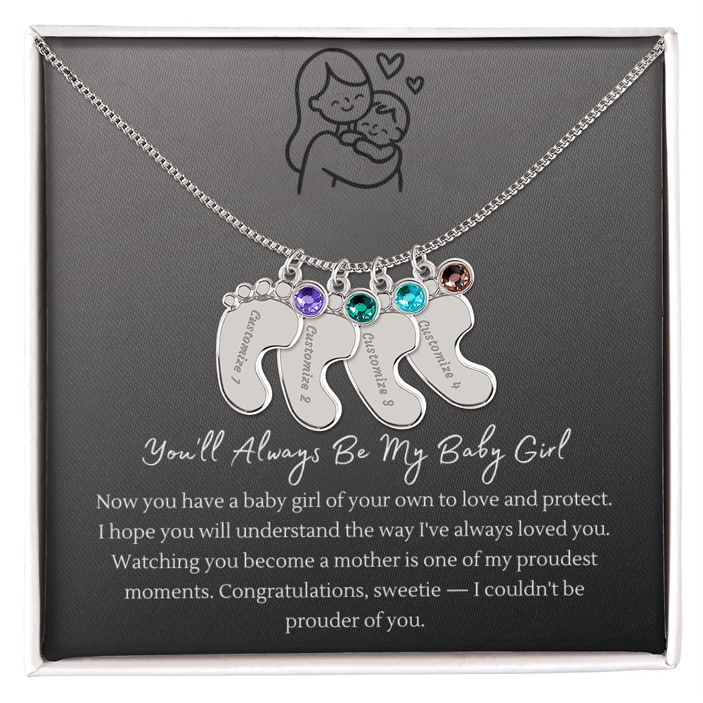 Custom Baby Feet Necklace with Birthstone – Personalized Name Pendant for New Mom, Daughter Gift
