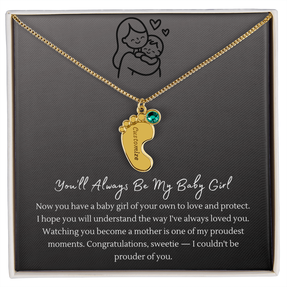 Custom Baby Feet Necklace with Birthstone – Personalized Name Pendant for New Mom, Daughter Gift