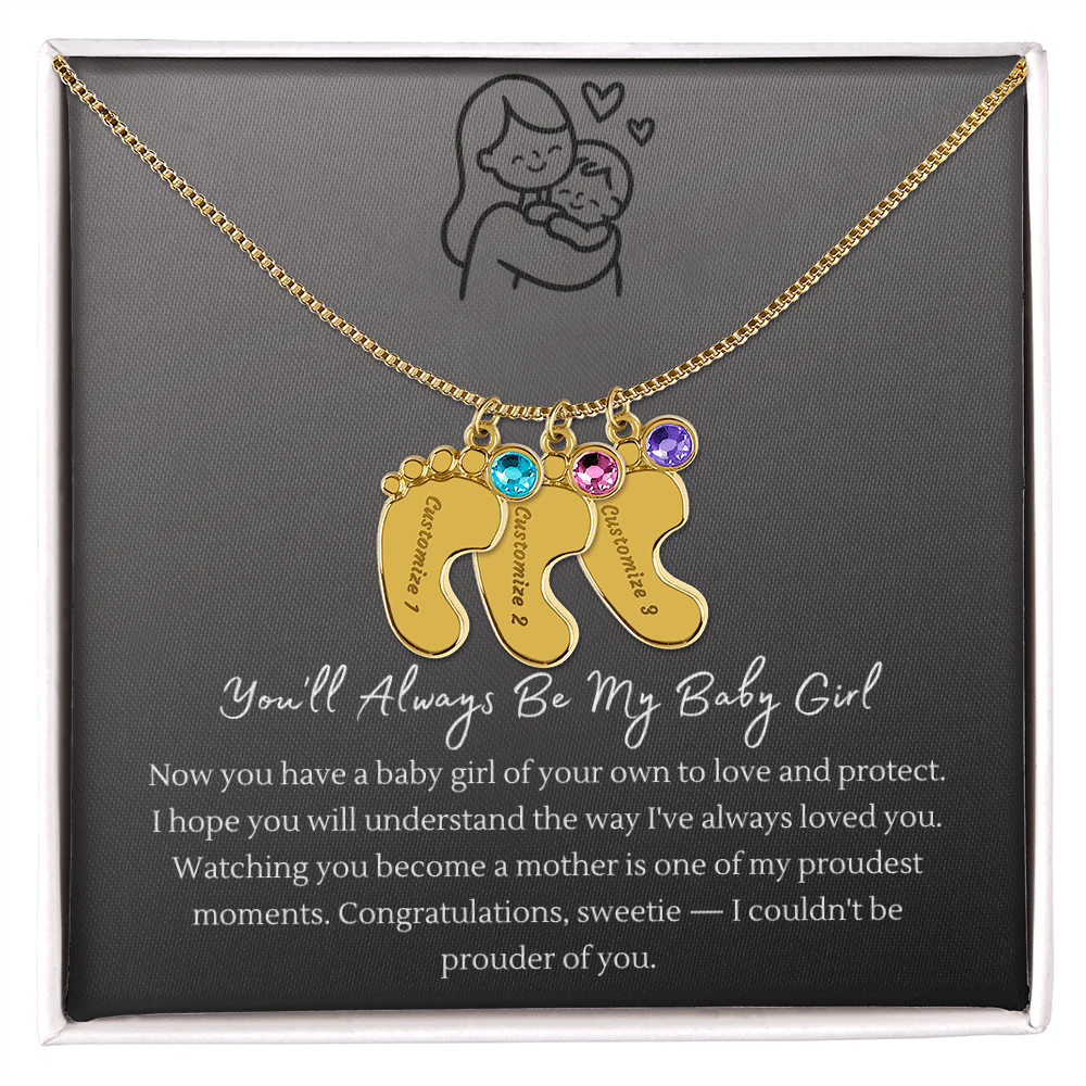 Custom Baby Feet Necklace with Birthstone – Personalized Name Pendant for New Mom, Daughter Gift