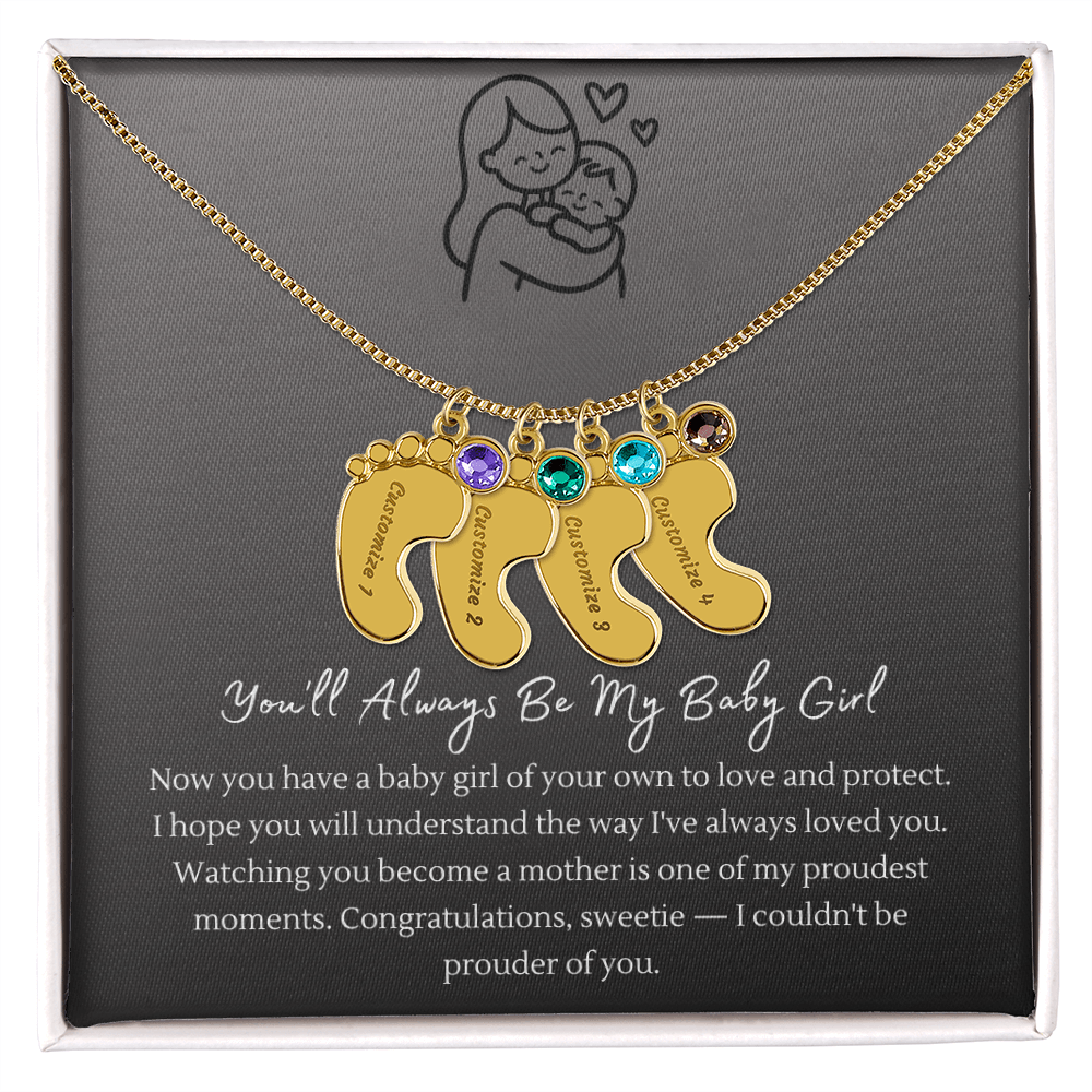Custom Baby Feet Necklace with Birthstone – Personalized Name Pendant for New Mom, Daughter Gift