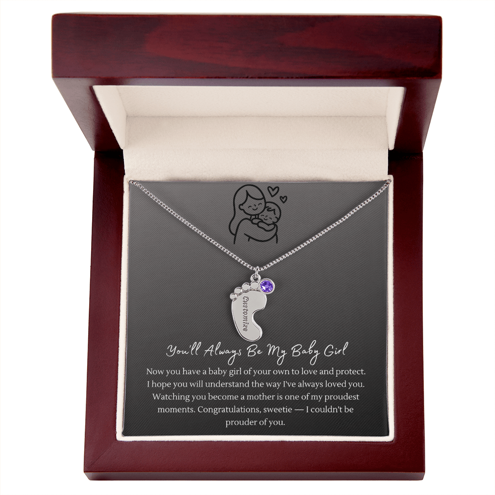 Custom Baby Feet Necklace with Birthstone – Personalized Name Pendant for New Mom, Daughter Gift