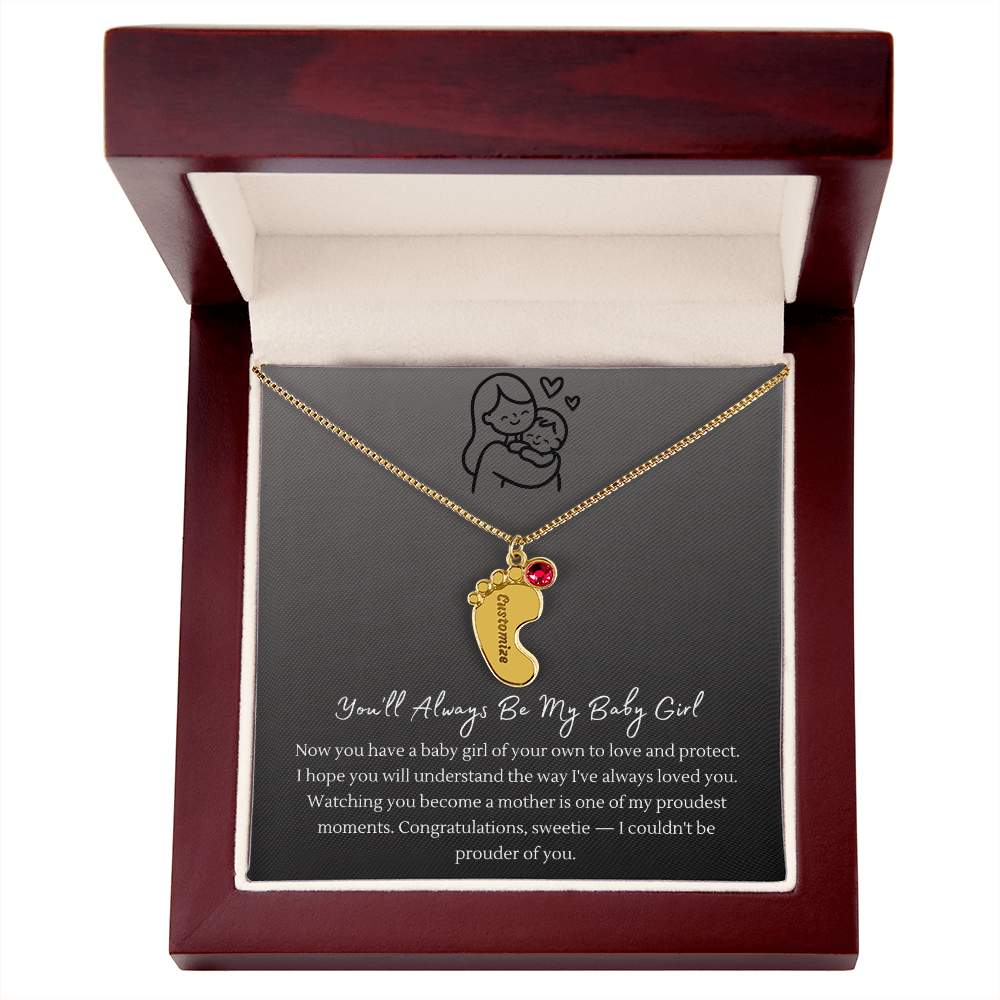 Custom Baby Feet Necklace with Birthstone – Personalized Name Pendant for New Mom, Daughter Gift