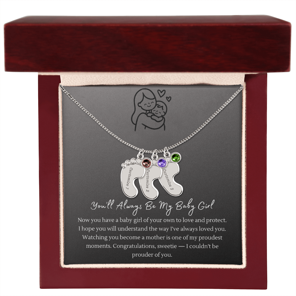 Custom Baby Feet Necklace with Birthstone – Personalized Name Pendant for New Mom, Daughter Gift