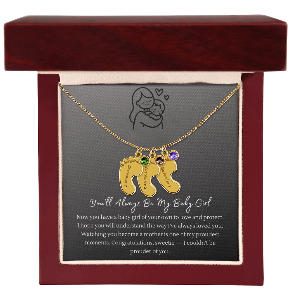 Custom Baby Feet Necklace with Birthstone – Personalized Name Pendant for New Mom, Daughter Gift