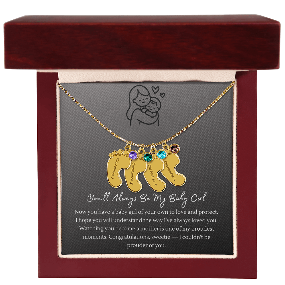 Custom Baby Feet Necklace with Birthstone – Personalized Name Pendant for New Mom, Daughter Gift