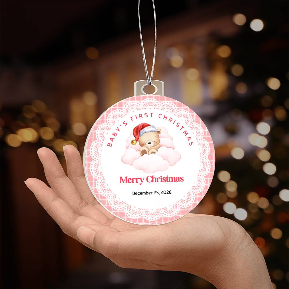 Baby's First Christmas Ornament — Acrylic Keepsake with Date | Newborn Gift Pink