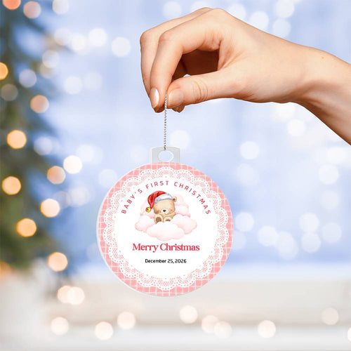 Baby's First Christmas Ornament — Acrylic Keepsake with Date | Newborn Gift Pink