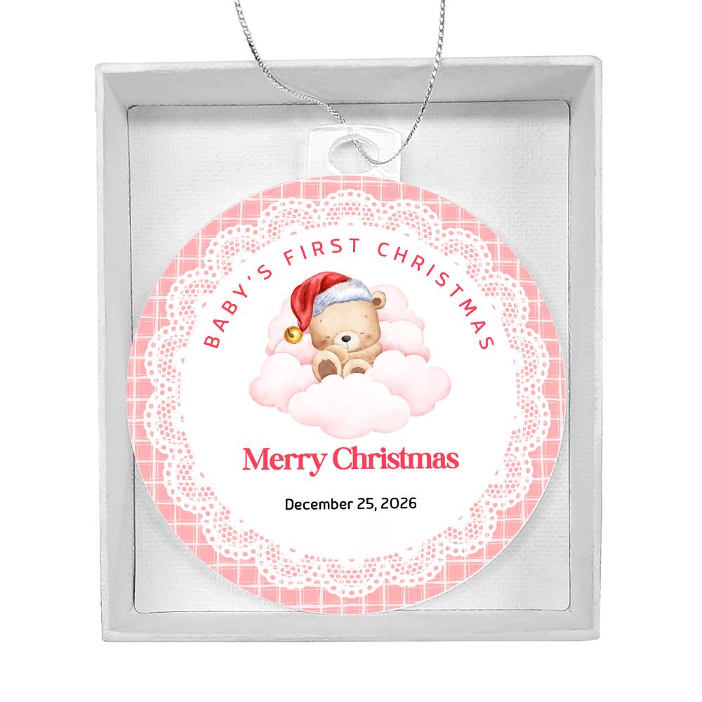 Baby's First Christmas Ornament — Acrylic Keepsake with Date | Newborn Gift Pink