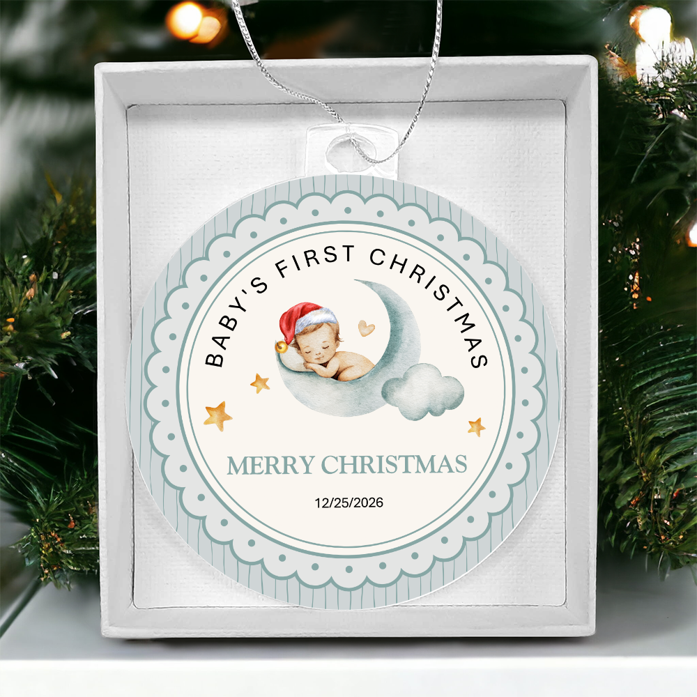 Baby's First Christmas Ornament — Acrylic Keepsake with Date | Newborn Gift