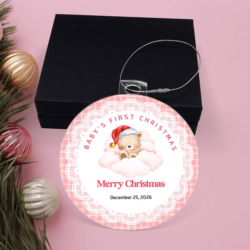Baby's First Christmas Ornament — Acrylic Keepsake with Date | Newborn Gift Pink