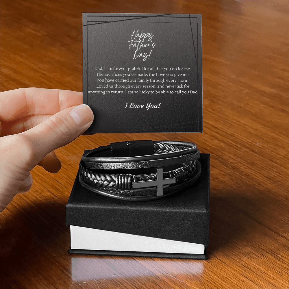 Braided Leather & Cross Bracelet for Dad | Forever Grateful Father's Day Gift
