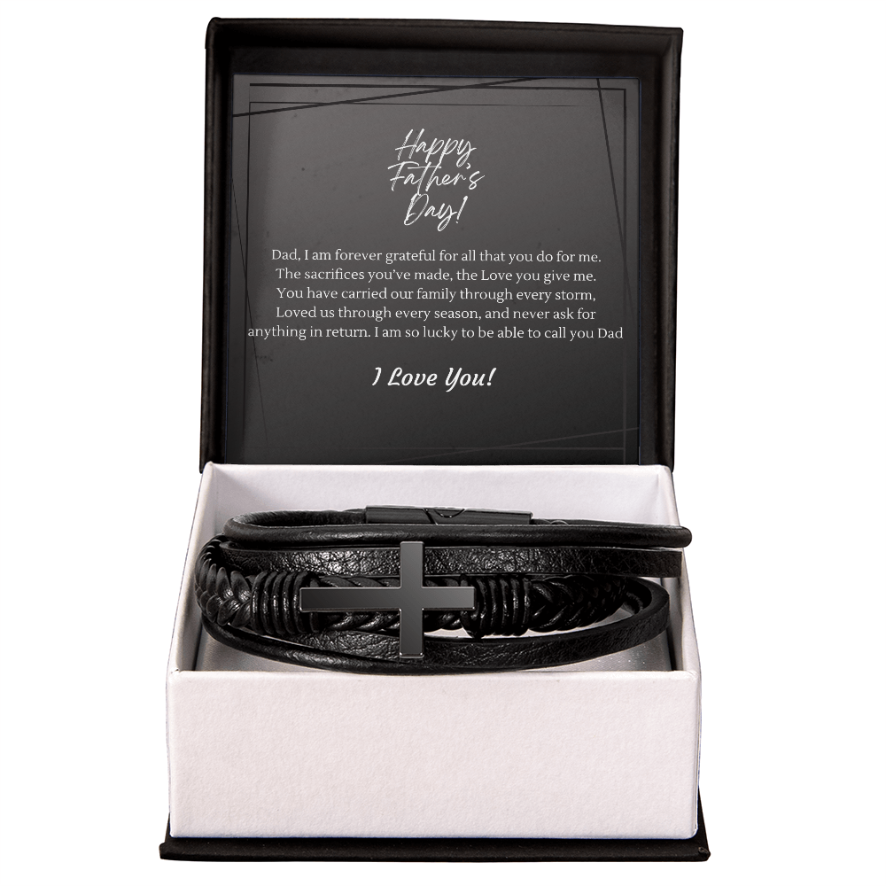 Braided Leather & Cross Bracelet for Dad | Forever Grateful Father's Day Gift