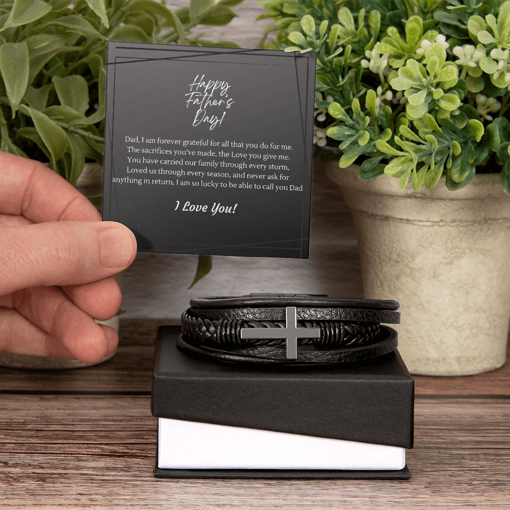 Braided Leather & Cross Bracelet for Dad | Forever Grateful Father's Day Gift