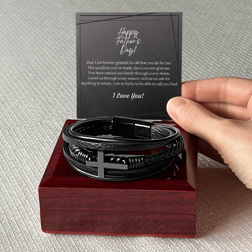 Braided Leather & Cross Bracelet for Dad | Forever Grateful Father's Day Gift