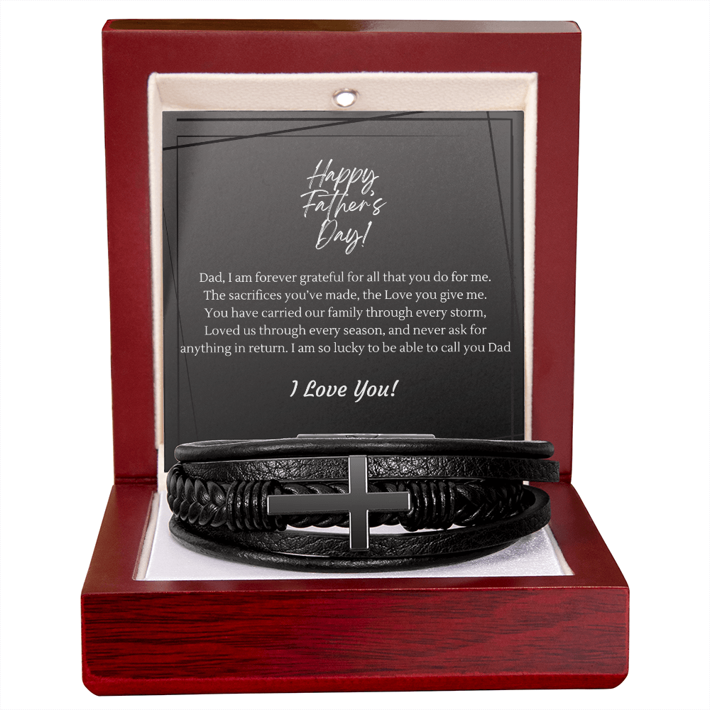 Braided Leather & Cross Bracelet for Dad | Forever Grateful Father's Day Gift