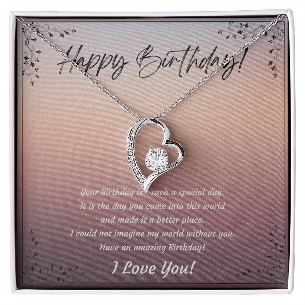 Happy Birthday to my wife, daughter, girlfriend, gift for her, Forever Love 14k White or 18k Yellow Gold plated Necklace