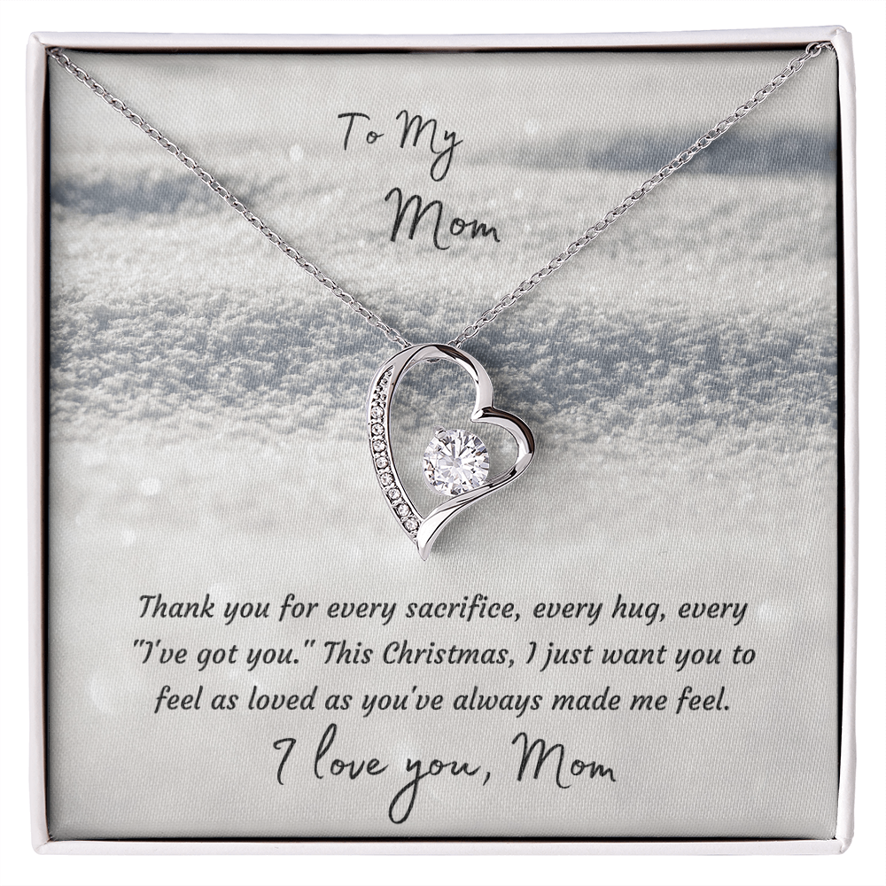 Forever Love Heart Necklace, 14K White Gold or 18K Yellow Gold Finish, Christmas Gift for Mom - Open Heart Pendant