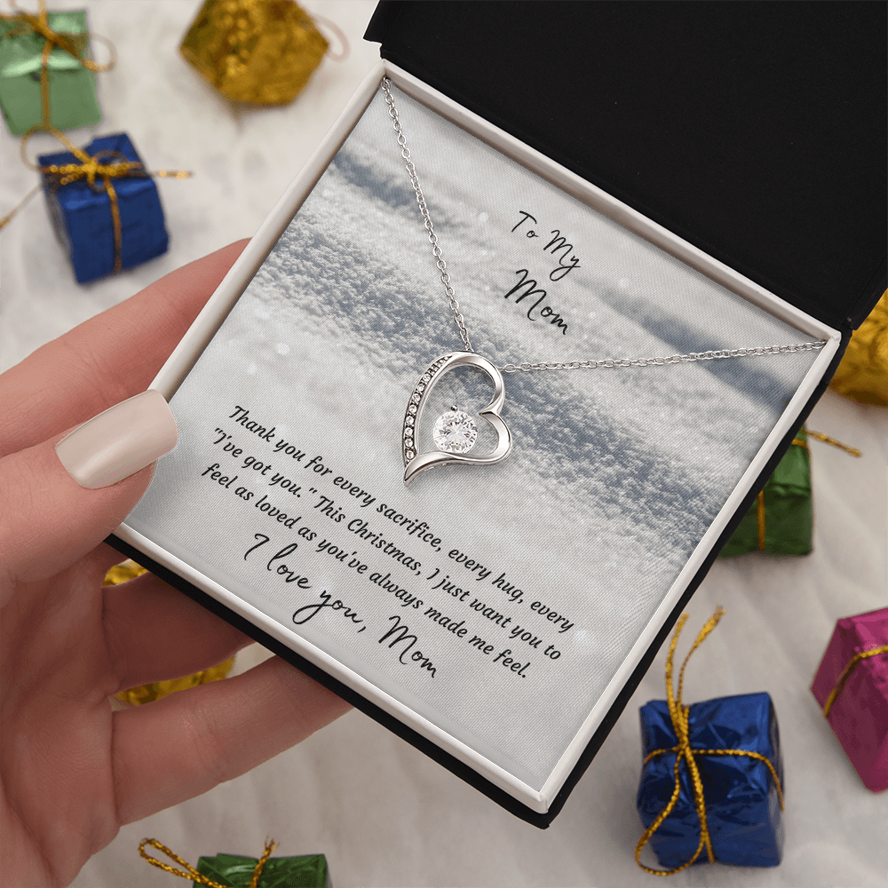 Forever Love Heart Necklace, 14K White Gold or 18K Yellow Gold Finish, Christmas Gift for Mom - Open Heart Pendant