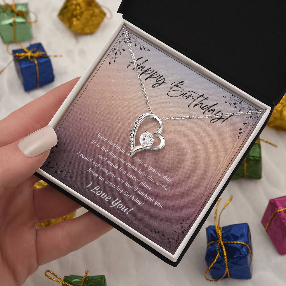 Happy Birthday to my wife, daughter, girlfriend, gift for her, Forever Love 14k White or 18k Yellow Gold plated Necklace