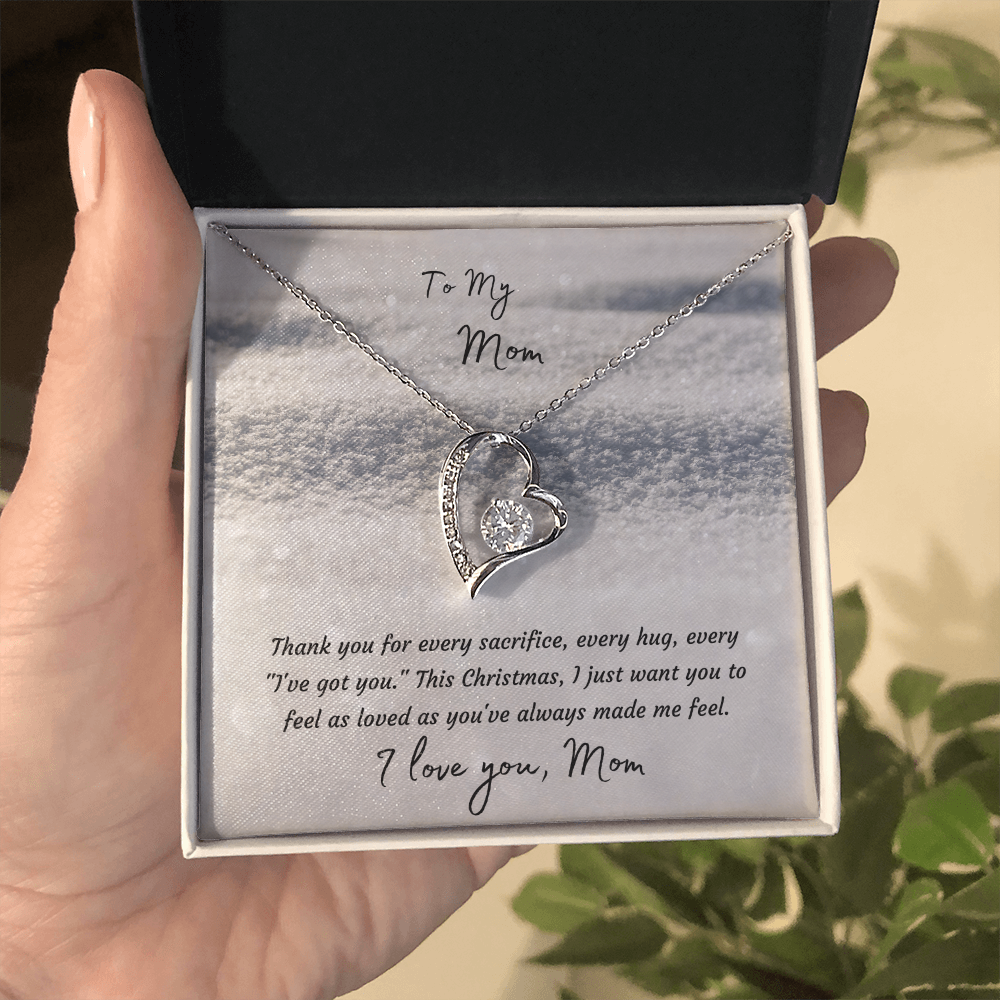 Forever Love Heart Necklace, 14K White Gold or 18K Yellow Gold Finish, Christmas Gift for Mom - Open Heart Pendant