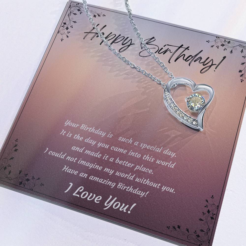Happy Birthday to my wife, daughter, girlfriend, gift for her, Forever Love 14k White or 18k Yellow Gold plated Necklace