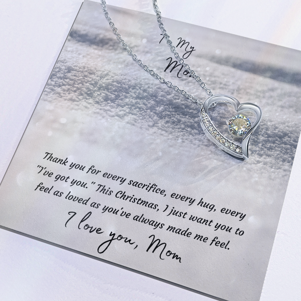 Forever Love Heart Necklace, 14K White Gold or 18K Yellow Gold Finish, Christmas Gift for Mom - Open Heart Pendant
