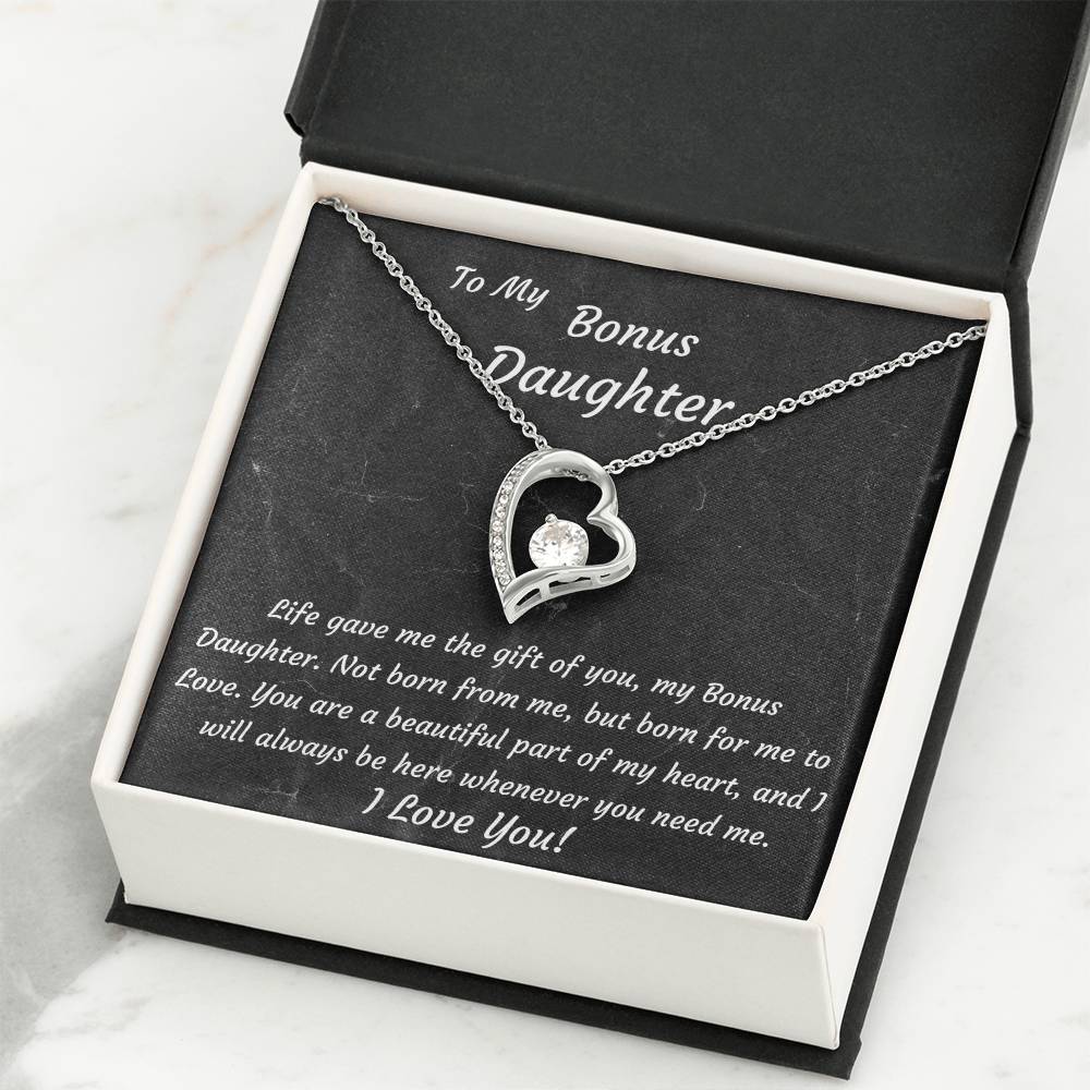 Bonus Daughter 14k White Gold or 18k Yellow Gold Plated Heart Necklace