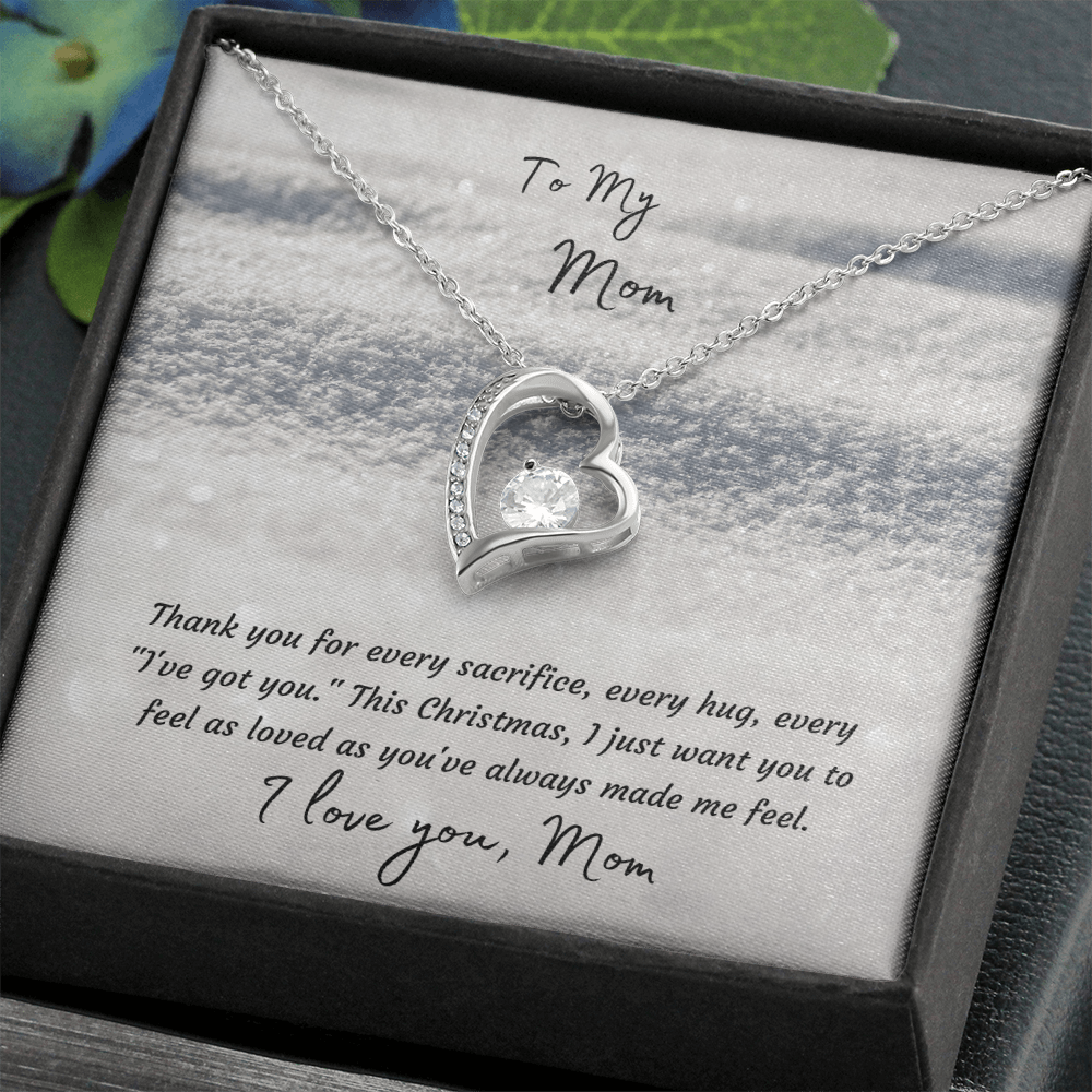 Forever Love Heart Necklace, 14K White Gold or 18K Yellow Gold Finish, Christmas Gift for Mom - Open Heart Pendant