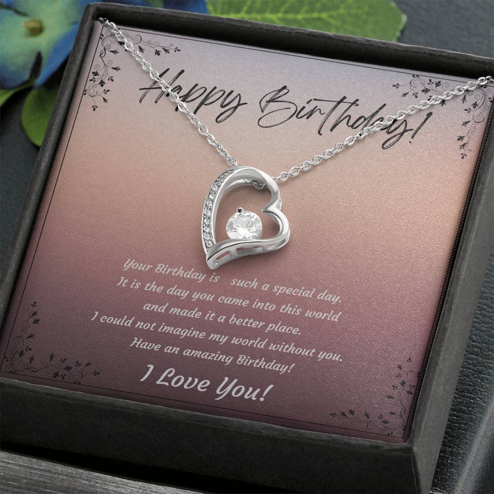 Happy Birthday to my wife, daughter, girlfriend, gift for her, Forever Love 14k White or 18k Yellow Gold plated Necklace